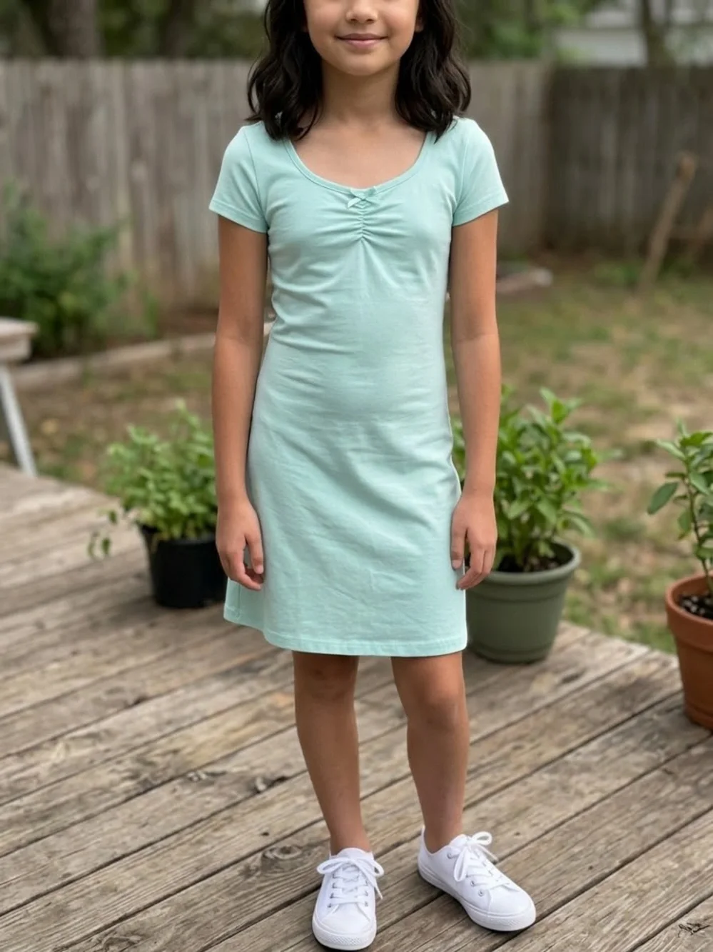 Treasure & Bond Girls' Light Teal / Aqua Short-Sleeve Shirt Dress, L (10/12)